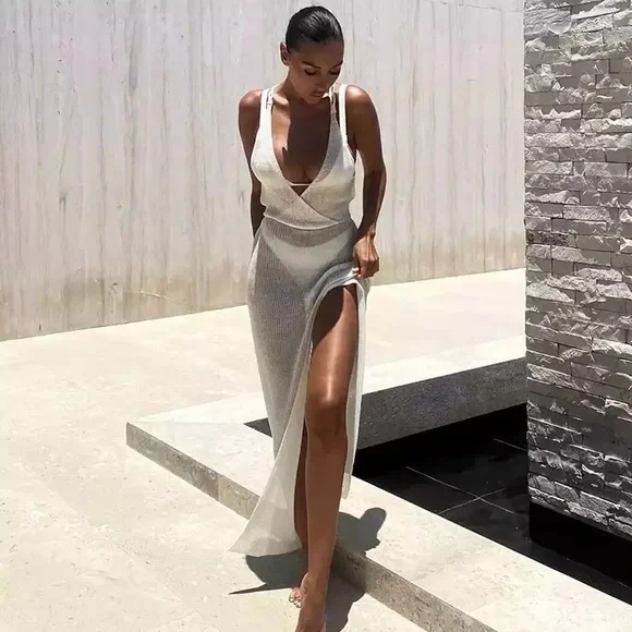 New Boho Crochet Beach Dress Swim Cover Up Maxi Midi - Picture 16 of 17